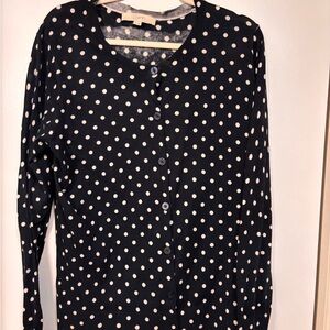 LOFT Black Polka Dot Button-Front Cardigan